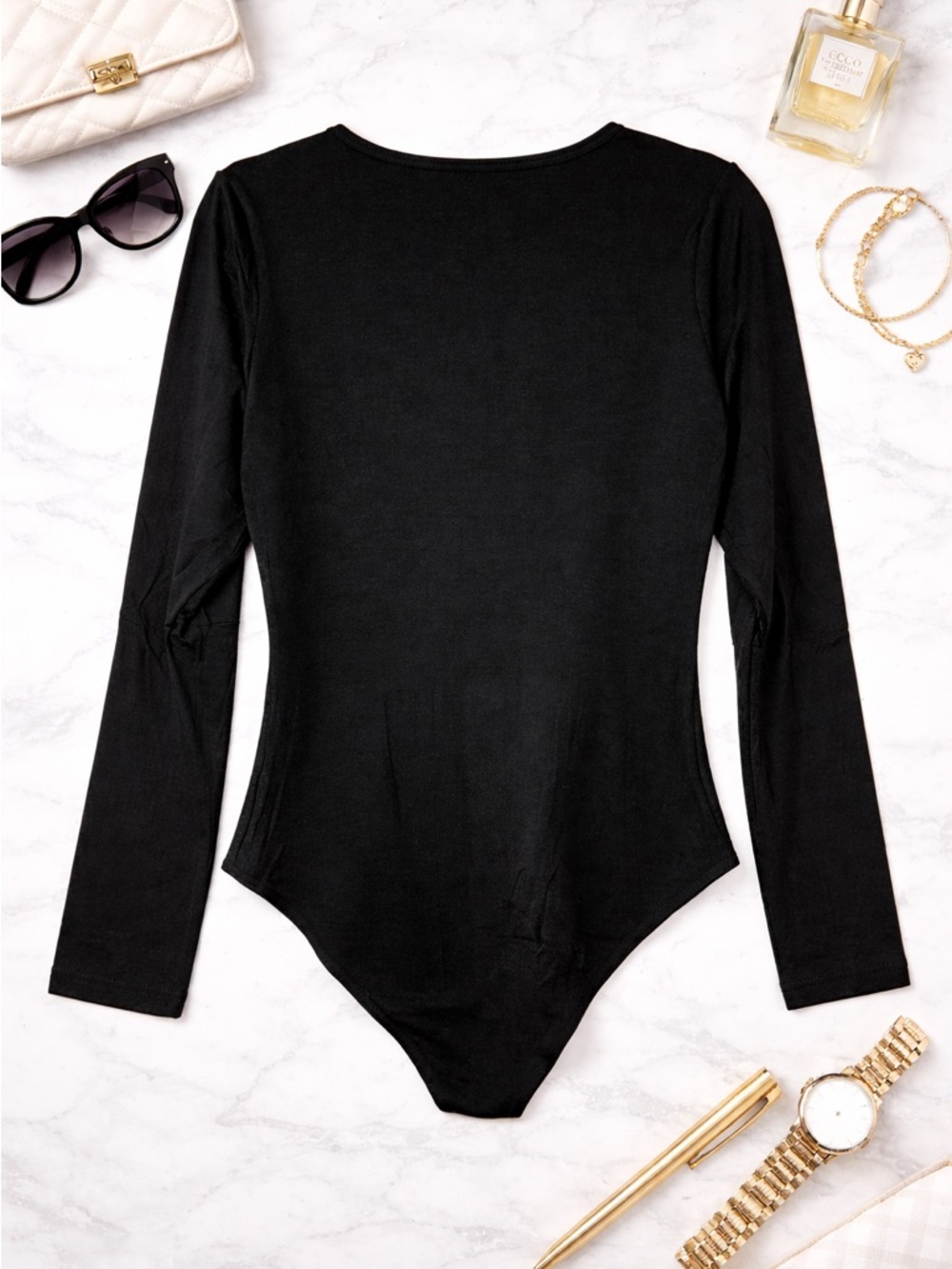 Black Long-Sleeve Bodysuit with Multicolor Logo - Picture 2 of 2